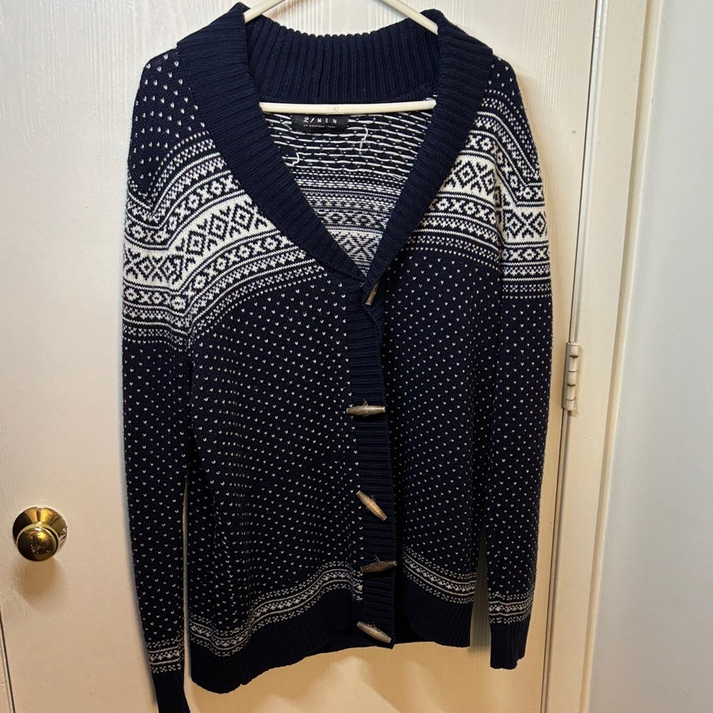21men Navy and White Patterned Cardigan